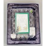 A boxed Waterford crystal velveteen rabbit collection photo frame, frame size 18 x 24cm.
