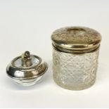 A sterling silver and glass Frank M. Whiting patent table lighter, Dia. 6cm. together with a