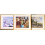 Three large framed prints of classic paintings, largest 83 x 62cm.