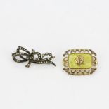 Two silver marcasite set brooches, one silver gilt, largest L. 4.2cm.
