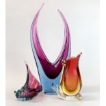 Three Venetian ornamental glass items, tallest H. 48cm.