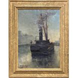 A reframed antique oil on canvas of a steam sailing ship signed P.Van.De.Venne, frame size 39 x