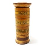 An antique treen spice tower, H. 20cm. Screw threads no longer fully functioning.