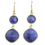 A gold on 925 silver drop earrings set with faceted cut sapphires, L. 3.5cm.