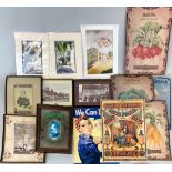 A quantity of mixed prints and reproduction advertising items.
