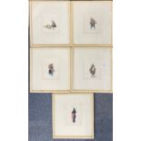 Five framed watercolours on rice paper of Peruvian costume circa 1830 (provenance: sketches for