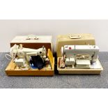 Two vintage sewing machines.