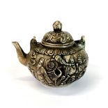 A Chinese silvered bronze tea pot, H. 12cm.