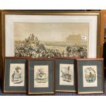A large gilt framed engraving of Epsom Downs Derby day after A. Hunt, 64 x 82cm, together with