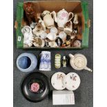 A box of mixed ceramic and other items.