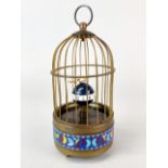 A cloisonne bird cage clock, H. 21cm.