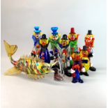 Eight Murano glass clowns together with two further Murano glass figures, tallest H. 30cm.
