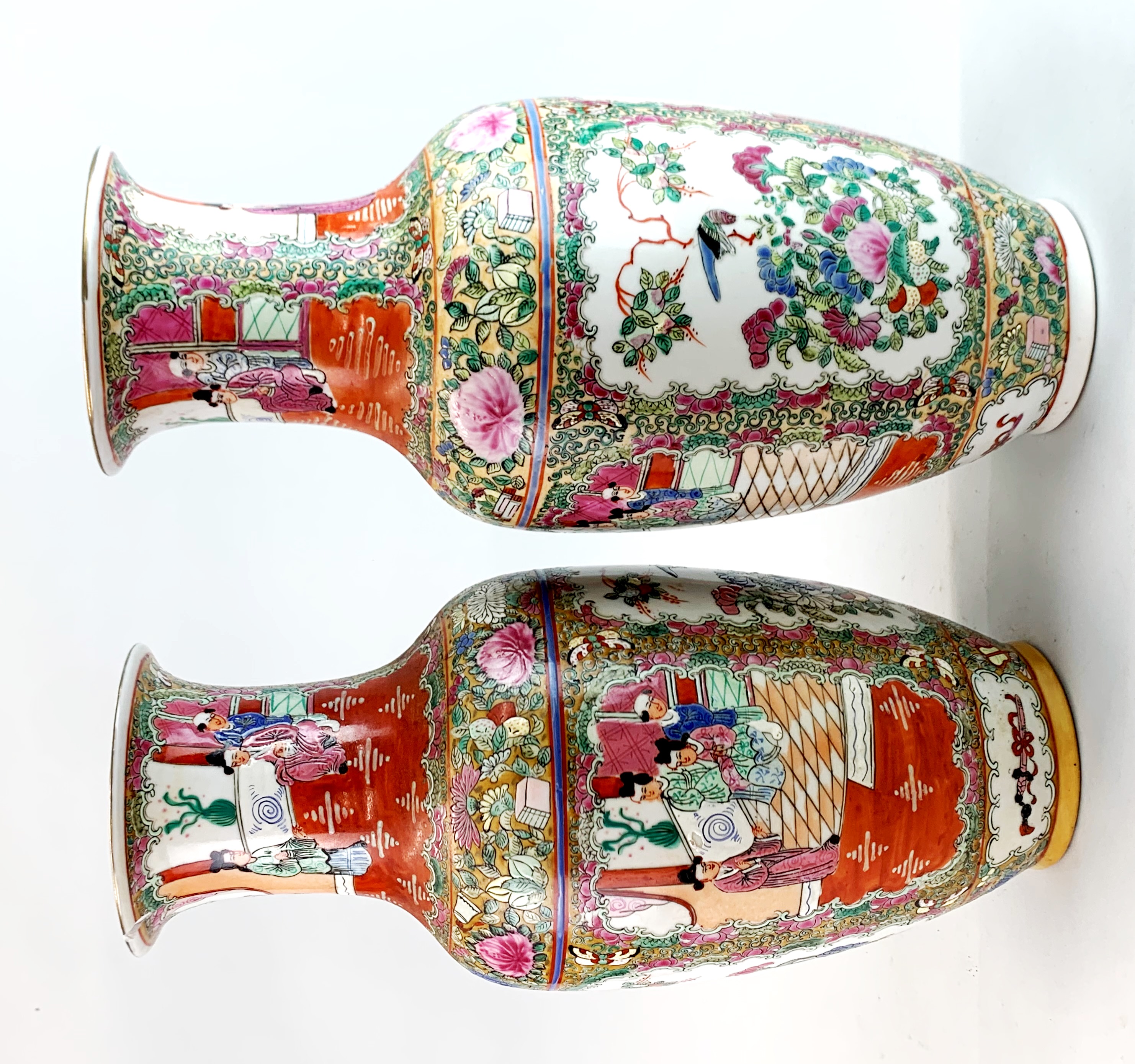 A pair of Chinese Canton enamelled porcelain vases, H. 37cm. - Image 4 of 4