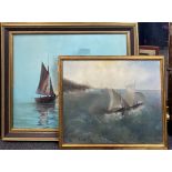 A gilt framed oil on canvas seascape by C.Hurstemans' 81, frame size 65 x 66cm, together with a gilt