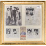 A framed ticket to the 'The Who' 1976, 43 x 43cm, with various related items.
