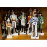 A group of porcelain figures of historic soldiers, tallest. 23cm.