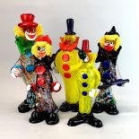Five large Murano glass clowns, tallest 40cm. One A/F to arm.
