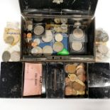 A cash box of mixed coins.