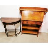 A 20th C oak bureau A/F to foot H. 110cm together with an oak, single drawer console table, H.