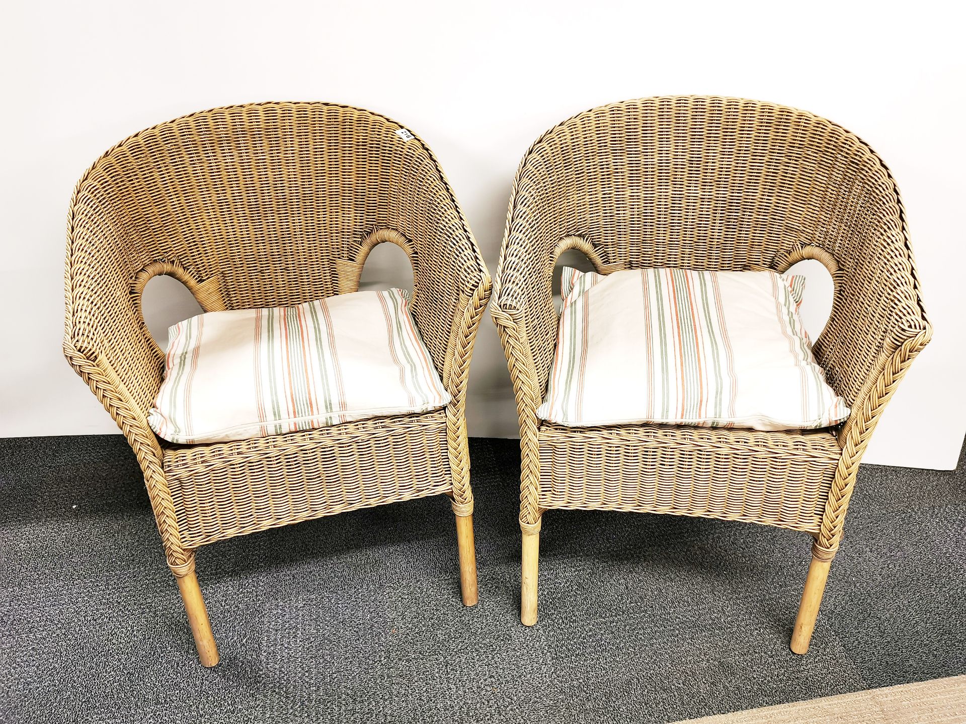 Three vintage wicker and cane armchairs. - Image 2 of 2