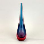 A 1950/60's Venetian glass teardrop stem vase, made on the island of Murano Sommerso, near Venice,