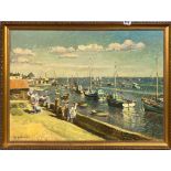 A gilt framed oil on board of Leigh on sea signed H.E.Horner, 89 x 65cm.