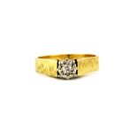 A hallmarked 18ct yellow and white gold diamond solitaire ring, (N).