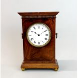 A 19th Century inlaid walnut cased classical mantle clock with gilt brass feet and handles, H.