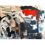 Philip McCumskey, "Urban Energy", acrylic, framed 70 x 50cm, c. 2022. This abstract work was an