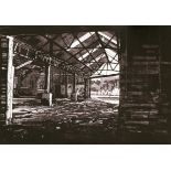 Jenny Gunning, "Way out, The Aga factory coalbrookdale", aquatint etching, framed 79 x 63cm, c.