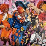 O. Yemi Tubi / Moyat, "Ijo Iyawo (The bridal dance) ", oil on canvas, 100 x 100cm, c. 2023. Whoso