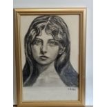 Marit Refsnes, "Vintage girl", pencil on paper, framed with a golden wood frame, framed 33 x 23cm,