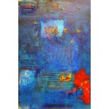 Philip McCumskey, "Blue convergence", acrylic, framed 60 x 40cm, c. 2023. This abstract painting