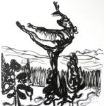 Ann Vance, "Dancer 2", ink on paper, 41 x 46cm, c. 2022. This is a mounted ink drawing (unframed).