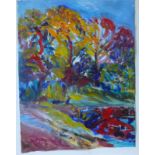 Jane Walker, "Bright day in the park", acrylic on canvas, framed 86 x 68cm, c. 2022. this painting