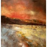 Sharon Platt, "Sunset at Hervey Bay", oil, framed 50 x 40cm, c. 2023. I captured this image whilst