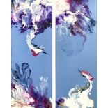 Sarah Soh, "Courtship", acrylic pour on linen canvas, 71 x 27cm, c. 2021. This beautiful diptych was