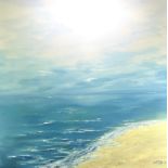 Ian Mckillop, "Off shore breeze", oil on cnavas, 100 x 100cm, c. 2023. The view from a Cliff near