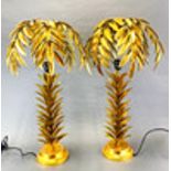 A pair of gilt metal palm tree table lamps, H. 73cm.