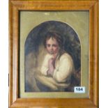 A framed 18th/ early 19th century watercolour of a girl, frame size 31 x 36cm.