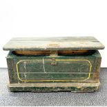 A painted antique pine box with hinged lid, 64 x 31 x 31cm.