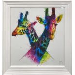 A large contemporary framed print with textured splash effect over the glass, frame size 85 x 85cm.