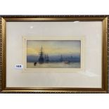 A gilt framed watercolour of sailing ships at anchor, 50 x 38cm.