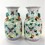 A pair of hand painted Chinese porcelain vases decorated with melons and butterflies, H. 35cm.
