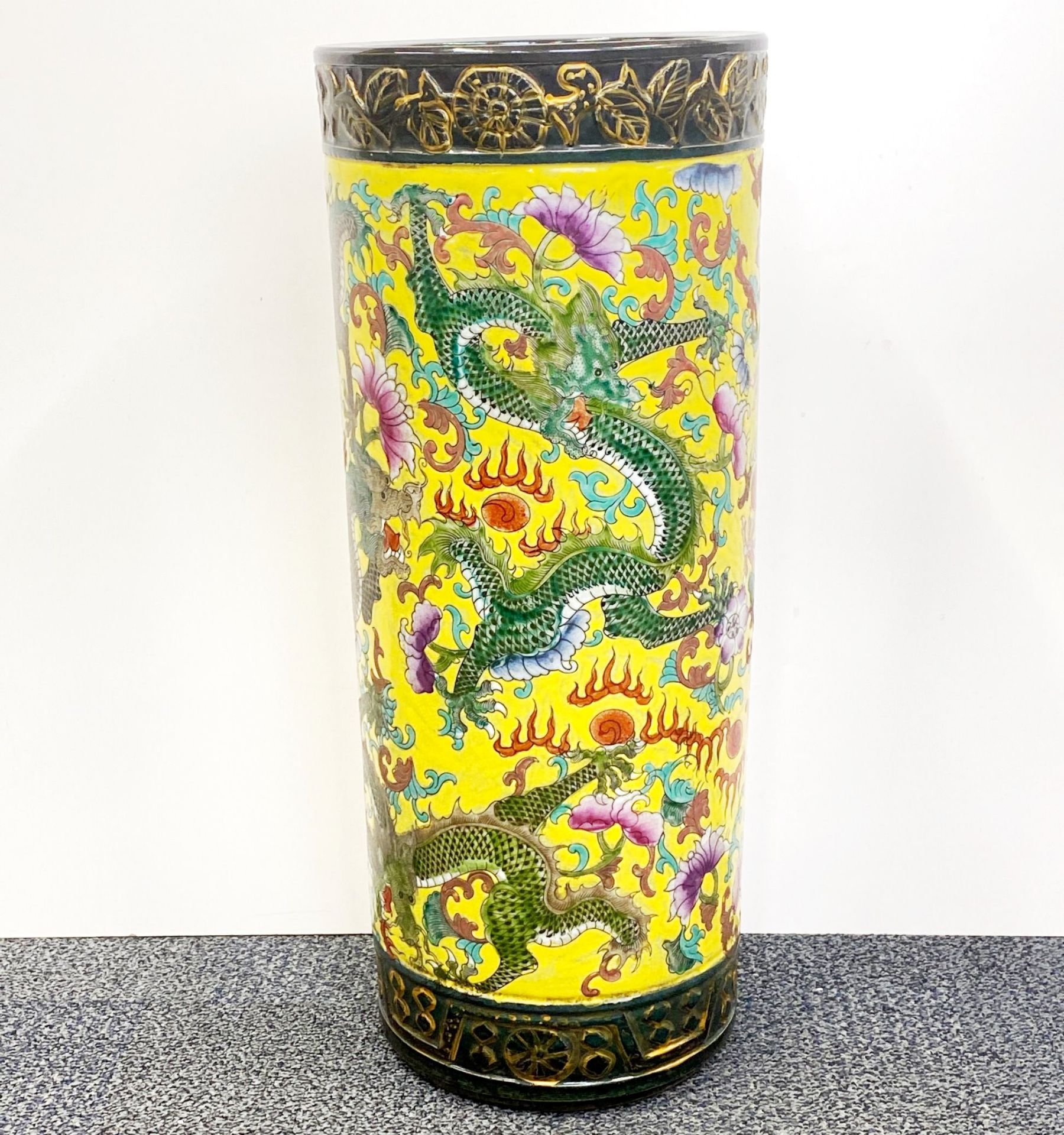 A Chinese hand enamelled porcelain umbrella stand, H. 61cm. - Image 3 of 3