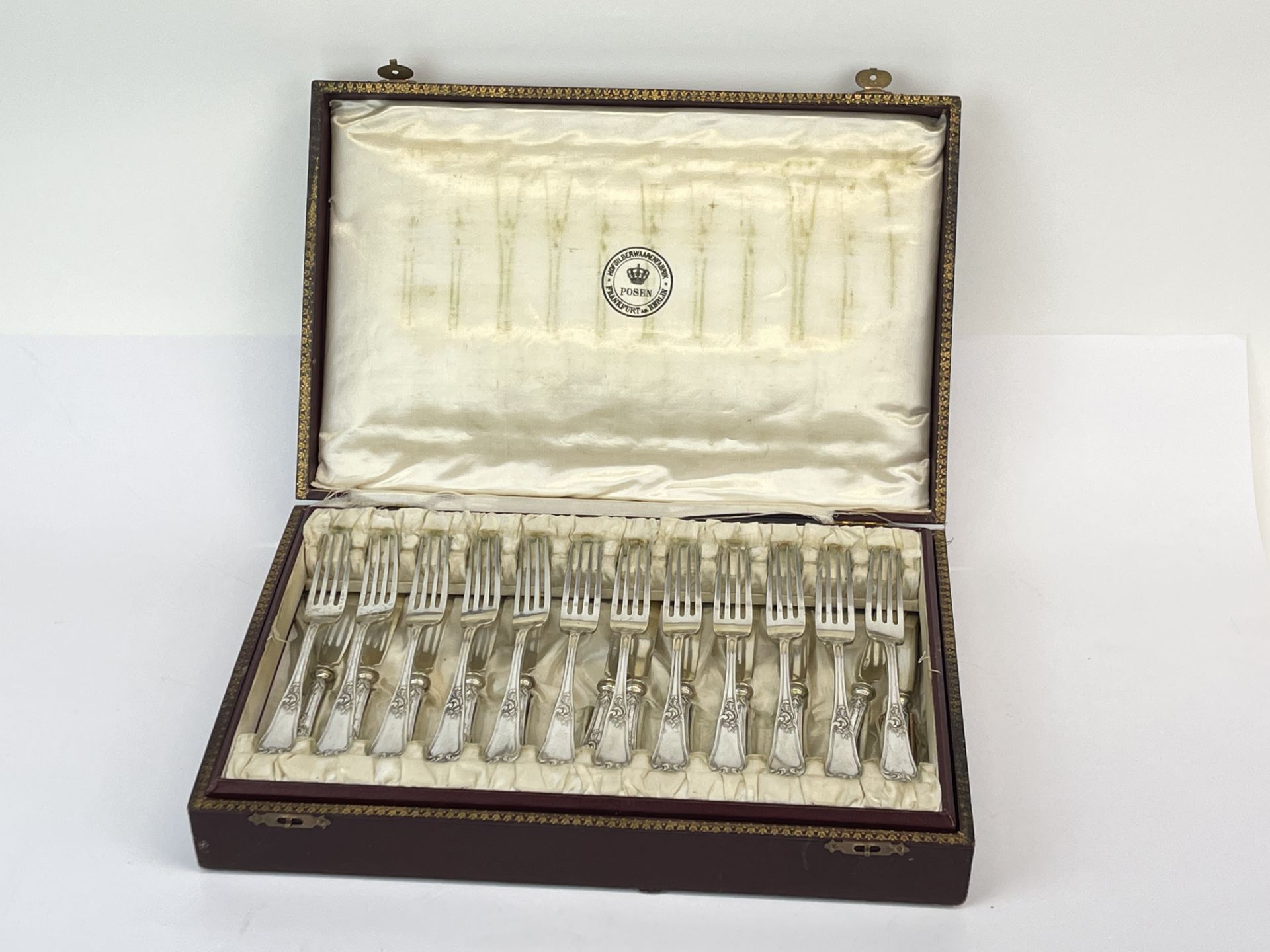 A cased set of German .800 silver fruit knives and forks by Lazarus Posen (1870 - 1930),