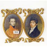 A pair of reproduction gilt framed portraits of 19th century gentlemen, frame H. 24cm.
