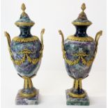 A superb pair of Ormolu mounted 'Blue John' garnitures, H.