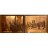 A pair of engraved copper pictures of York Minster and St Paul's Cathedral, frame 61 x 49cm.