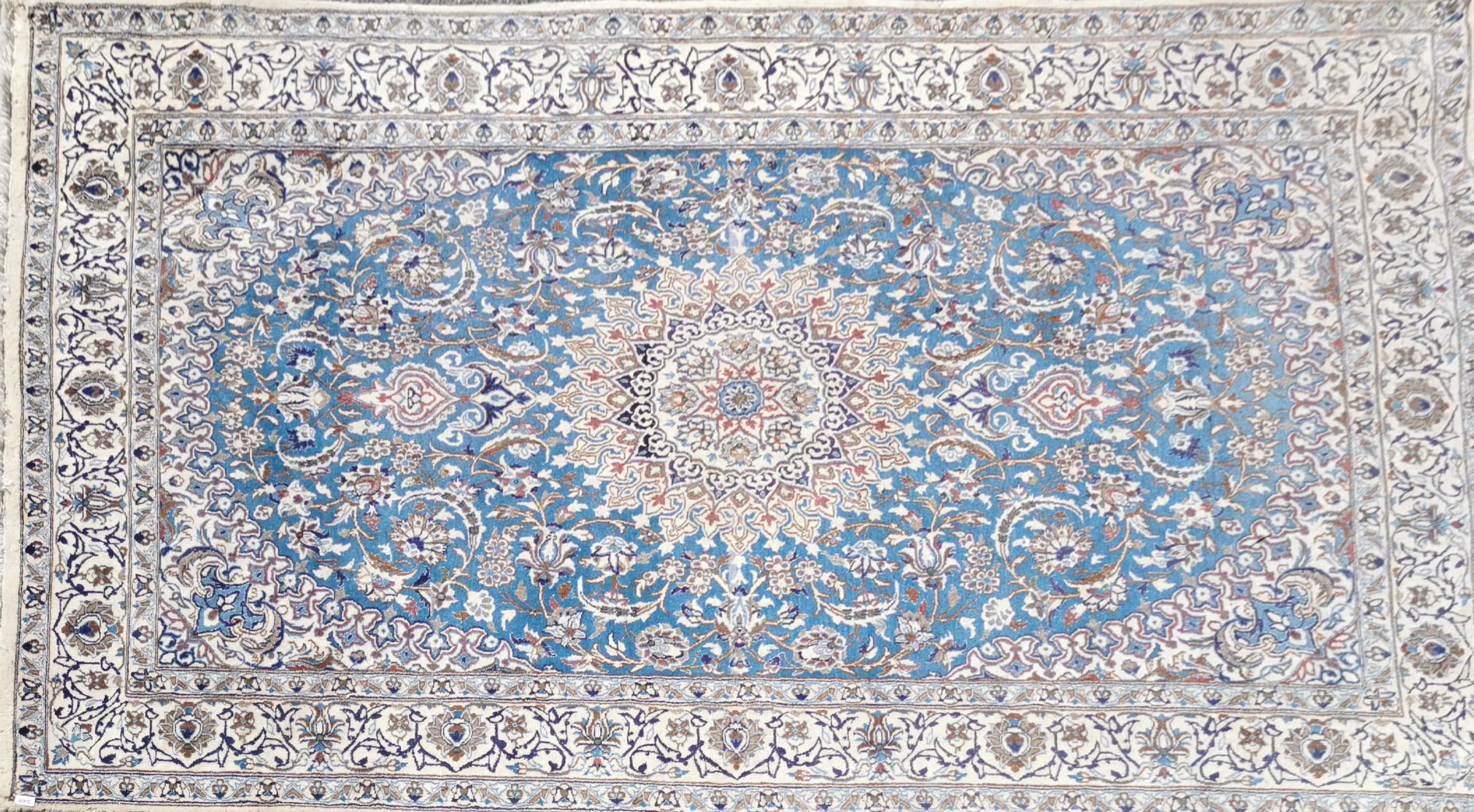 A large Nain, cream and blue ground wool rug, 289 x 198cm. - Image 2 of 4